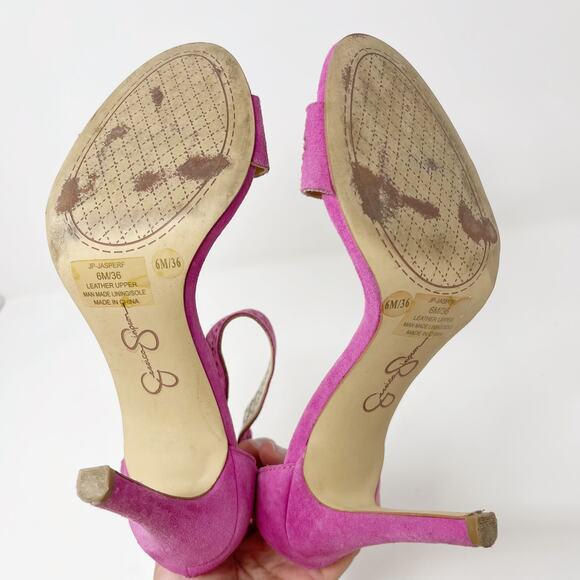 Jessica Simpson 6 Fuchsia Pink Jasper Ankle Strap Sandal Heels Suede Leather - Picture 11 of 12